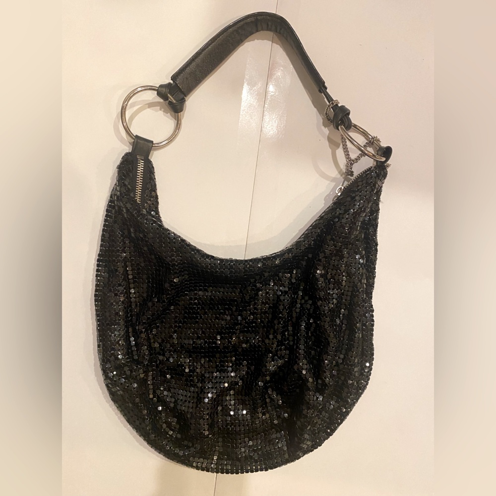 Bebe Sequin Hobo Shoulder evening sparkle Bag - Black
